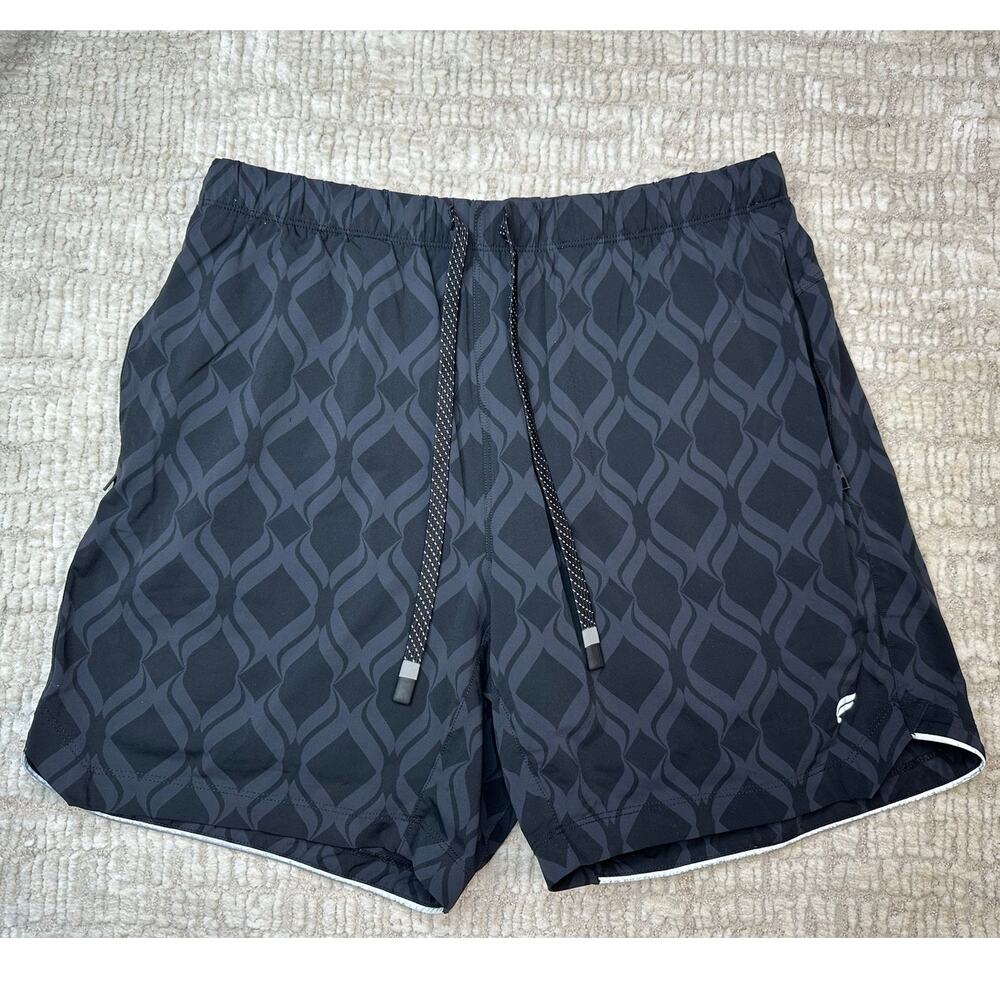 Fabletics Men's Black Patterned Swim Trunks